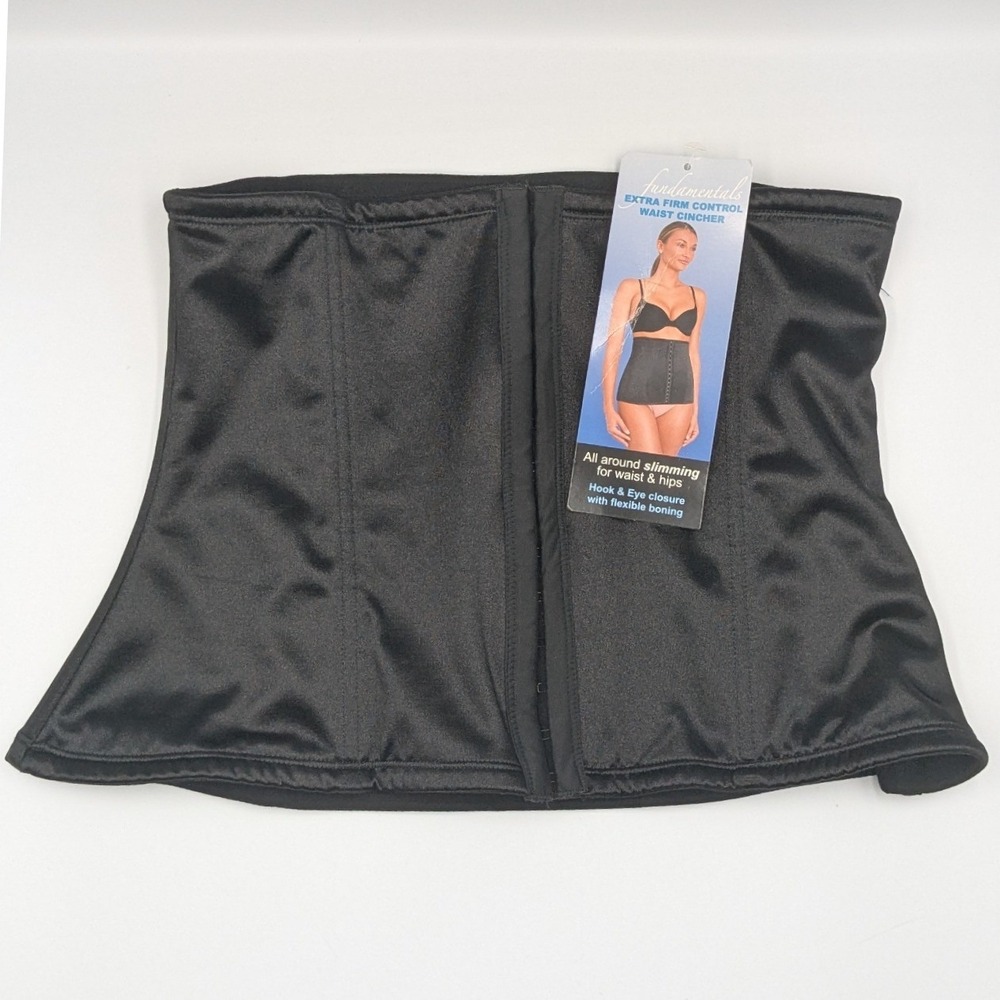 Fundamentals Extra Firm Control Waist Cincher Black XXL Hook Eye Flexible Boning